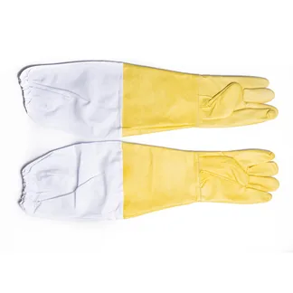 Par de guantes en cuero con manga de tela dril